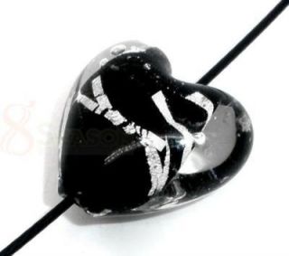 20 Lampwork Glass Color Lined Foil Black Heart Beads