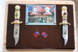  Civil War Double Bowie Knives (Grant & Lee) with Wood Wall Plaque Set