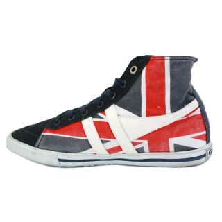 Gola Quota Union Jack High Unisex Laced Canvas Suede Trainers Navy