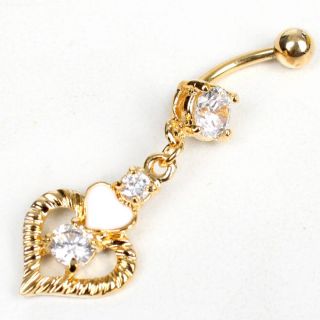 Heart Gold Clear Body Jewelry Crystal Navel Piercing Belly Button Ring