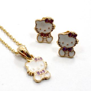  Gold 18K GF Baby Girl Childs Bow Hello Kitty Earrings Pendant Charm