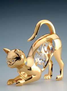 Cat 24K Gold Plated Figurine Swarovski Crystal
