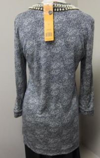 Tory Burch Booker Henley Top with Beaded Neck s Navy $325