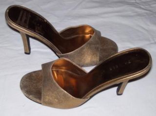Chinese Laundry Antique Gold Metallic Slides Heels Leather Shoes Sz 7