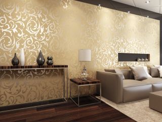 Gold Netherland Victorian Damask Embossed Textured Wallpaper Free