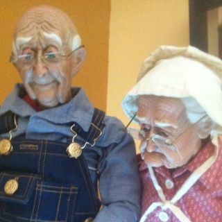 Pair of Grandma and Grandpa Dolls Porcelain Cloth