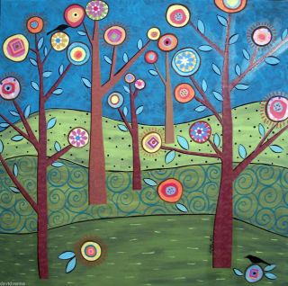  Trees and Birds 8x10 Canvas Folk Art Giclee Print Karla Gerard