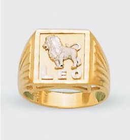 Mens Solid 14k Two Tone Gold Zodiac Ring Leo