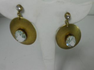 Gerard Yosca Oval Brass Swarovski Crystal Drop Earrings N HB Pouch $