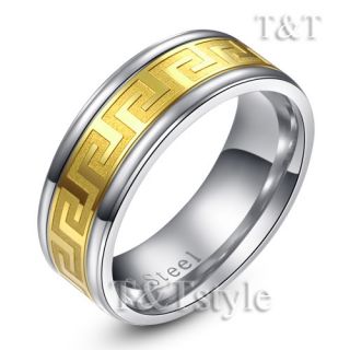  14k Gold GP Stainless Steel Greek Key Band Ring Size 11 R232