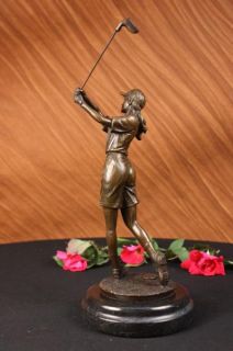 Bronze Signed Female Golfer Bronze Statue Figure Sculpture Figurine