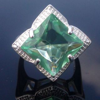  Jewelry Gift Silver Gemstone Ring Green Quartz Ring Size 8