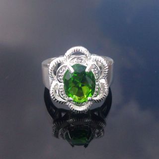  Cocktail Silver Gemstone Ring Green Quartz Ring Size 7
