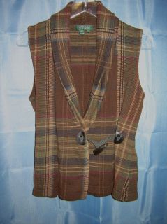 RALPH LAUREN cotton knit cowl neck toggle sweater vest   size petite