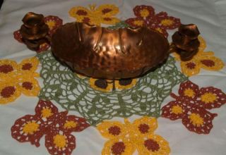Gregorian Copper Centerpiece Bowl With Attached Candle Holders #5  Mid