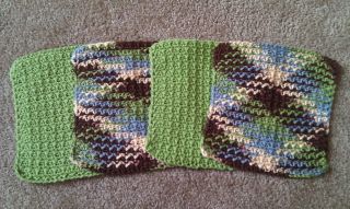  Handmade Crocheted Dishcloths Washcloths Green Brown Off White Blue