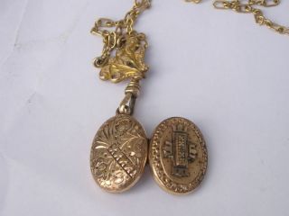 Antique Victorian Gold Filled Ornate Locket Cross Fob Necklace