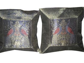  Silk Sari Pillows Cushion Cover Silver Gray Peacock Design Couch Throw