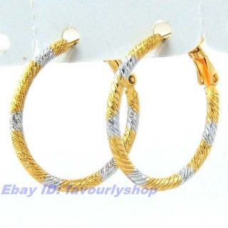 Twisted Wire Carved 18K Bicolor Gold GEP Hoop Earring