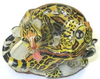 Mother Baby Ocelot Tagua Carving 28642