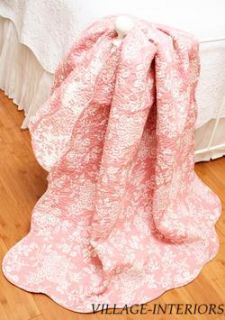  Shabby Shelby Vintage Rose Pink White Toile Cotton Quilt Throw