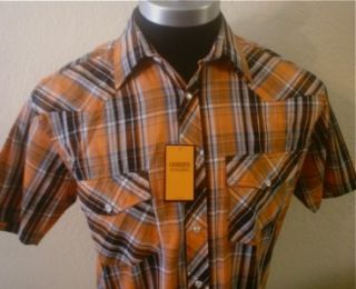 NWT Orange/Black Plaid Check Pearl Snap Rockabilly Cowboy Western Club