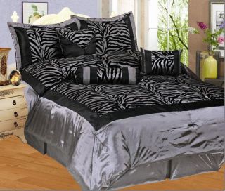 Pcs Black Grey Flocking Zebra Pattern Comforter Set Bed in A Bag