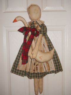 primitive christmas prairie doll grungy holding goose rusty bell ornie