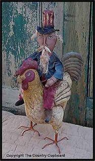 Primitive Folk Art Uncle Sam Riding a Rooster Americana CRAFT SEWING