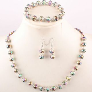  Colorful Crystal Glass Faceted Bead Necklace Bracelet Earrings Set