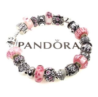 Authentic Pandora Bracelet Pink Live Love Laugh Joy Words Charm Murano