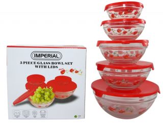 Glass Bowls with Red lids & Firebloom (MW1186)