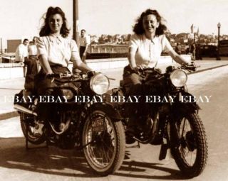 1946 ~ 2 GIRLS WOMEN MOTORCYCLES MOTORCYCLE HARLEY INDIAN GIRL WOMAN