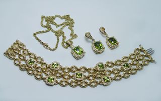  Gold Peridot Diamond Reversible Necklace Hefty Chain 21 Gram