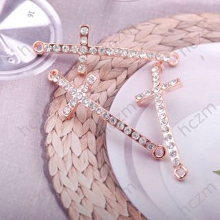 3pcs clear crystal rose gold tone jesus cross connector 42x14x3mm fit