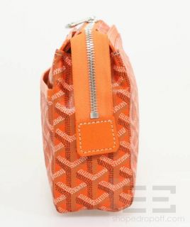 Goyard Orange Chevron Coated Canvas Leather Cosmetic Zip Pouch New