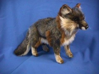 features of hansa gray fox stuffed plush animal standing 15 l x 6