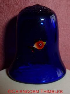 Blue Glass Thimble Decorated with Red Glass Fish