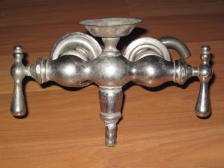 Antique Old Glauber Nickle on Brass Hot Cold Faucet Bath Sink Tub VTG
