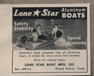 1951 Vintage Ad Lone Star Aluminum Boats Grand Prairie Texas