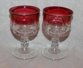  Glass Kings Crown Ruby Flash Thumbprint Cordials Juice Goblets