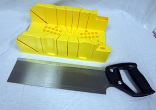12 Stanley Hand Saw & Plastic Yellow Mitre Box Combo Hand Tool Good
