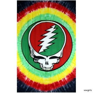 tie dyed rasta colored steal your face peace sign tapestry