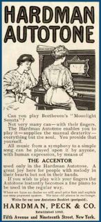 Autotone Player Piano in 1907 Hardman Peck Piano Co Ad