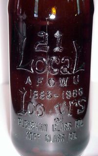 Iron City 1986 Local 21 100 Year Glenshaw Glass Bottle