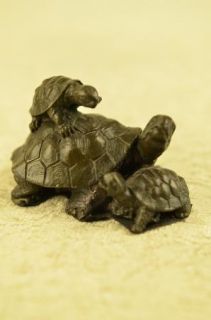 Turtle Family at Picnic Bronze Figurine Statue Signed by Milo
