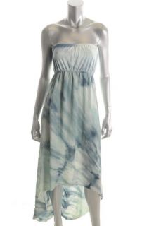 Hard Tail New Blue Tie Dye Strapless Bra Top High Low Casual Dress s