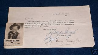 Harry Carey Jr 1955 Typed Note Signed Westerns Star