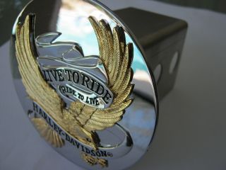 Harley Davidson Emblem Hitch Receiver Cover, Gold Live To Ride