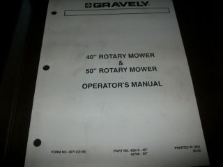 GRAVELY 40 50 rotary mower illustrated parts operators manual gravely